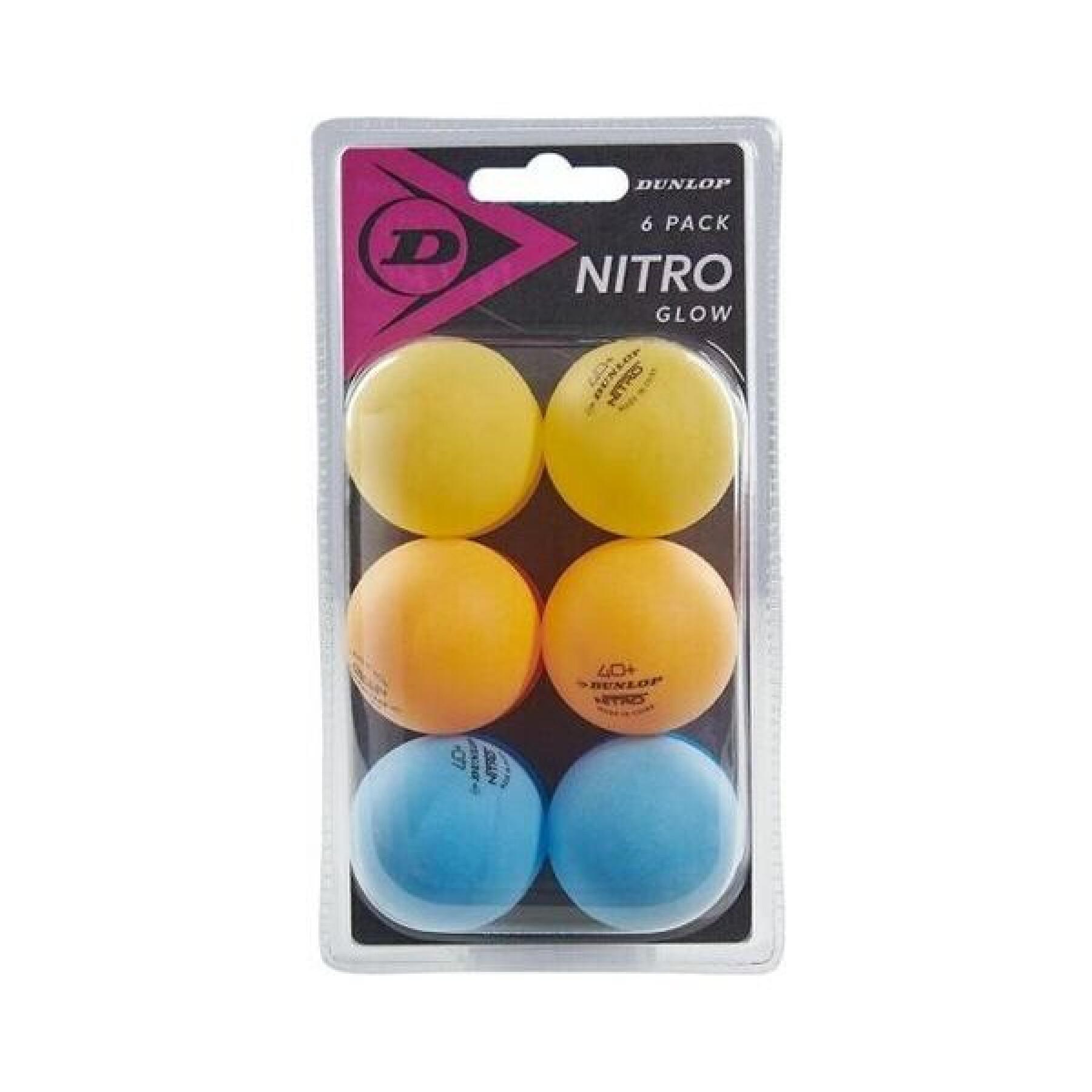 Set di 6 palline da tennis da tavolo Dunlop 40+ Nitro Glow